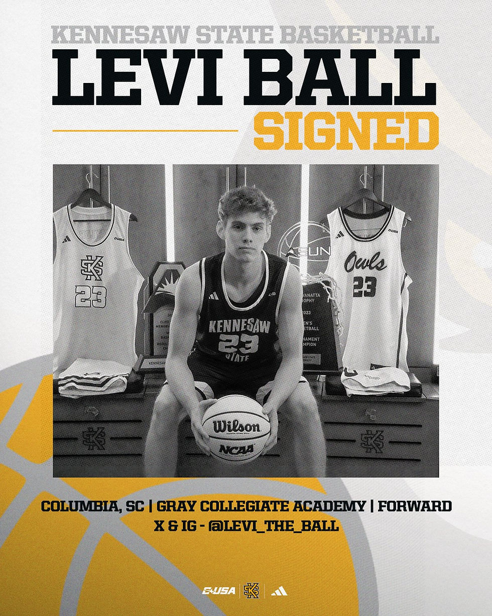 Kennesaw State Basketball [@KSUOWLSMBB]. Basketball graphic made for Levi Ball. X, 13 Nov. 2025, https://x.com/KSUOWLSMBB/status/1988998305737482494/photo/1